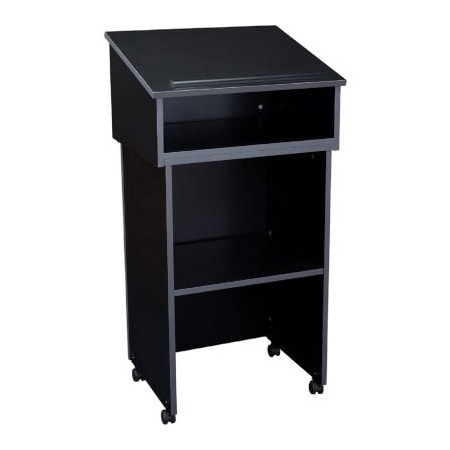National Public Seating Oklahoma Sound Tabletop Lectern w/AV Cart/Lectern Base, Black,  22/112-BK